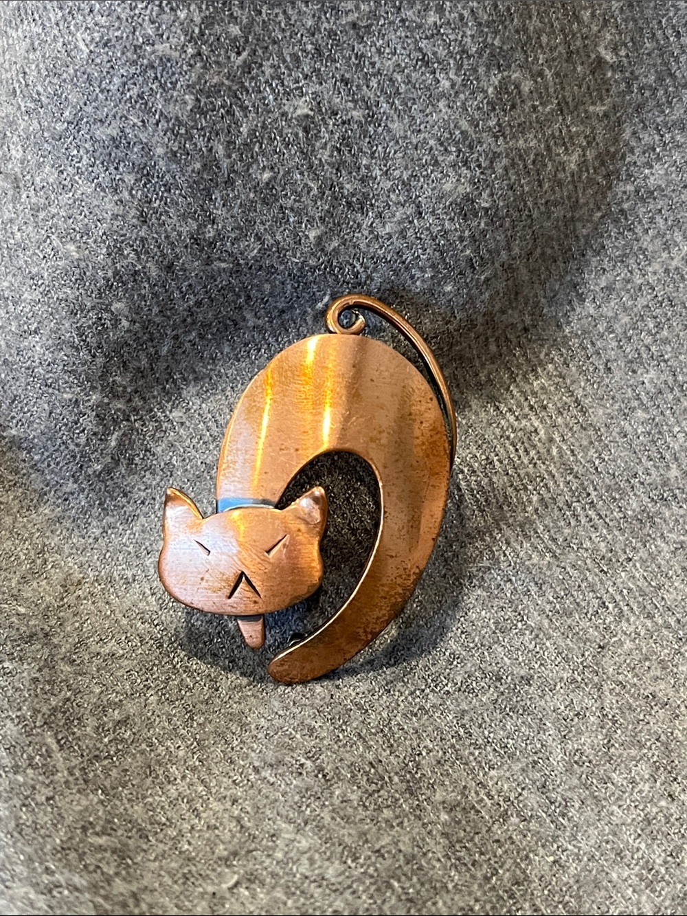 Orb Hand Wrought Copper Cat Brooch